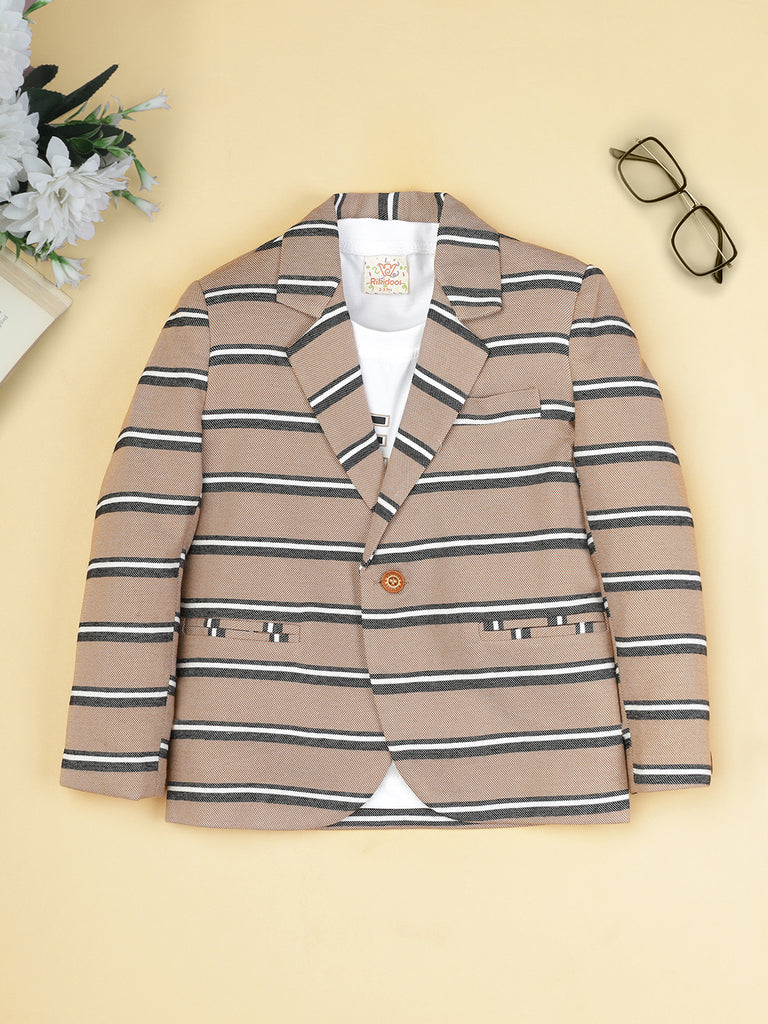 Ridokidz Boys Full Sleeves Stripe Blazer With Tshirt