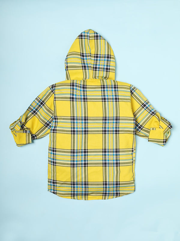 Ridokidz Boys Full Sleeves Checks Hooded Shirt With T-Shirt